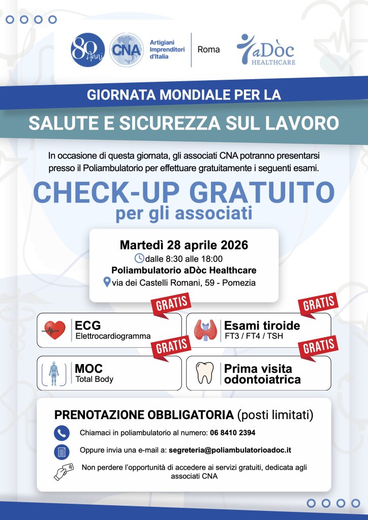 SALUTE E SICUREZZA SUL LAVORO: LA PREVENZIONE COME LEVA DI CRESCITA. AL VIA OGGI L’INIZIATIVA DI ADÒC HEALTHCARE PER GLI ASSOCIATI CNA 1 giornata sicurezza adoc cna copia
