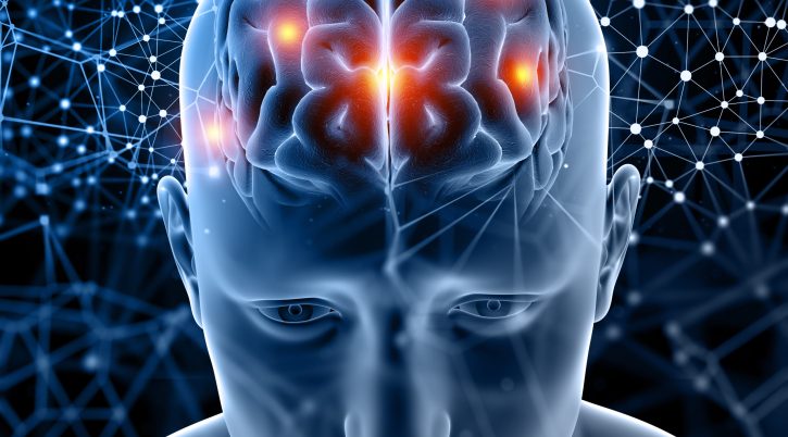 3D medical figure with brain highlighted Parkinson scaled 1
