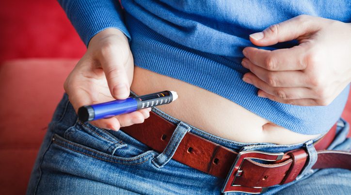Woman is making insulin injection in the stomach insulina