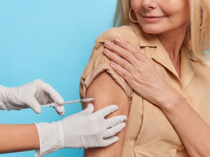Unknown doctor makes insulin or flu vaccination shot to female patient holds syringe with dose of vaccine. Woman gets inoculation in shoulder protects herself against coronavirus. Health care ?brizy media=32792&brizy crop=iW%3D394%26iH%3D248%26oX%3D31%26oY%3D0%26cW%3D331%26cH%3D248